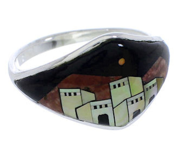 Silver Multicolor Pueblo Design Ring Size 5-1/4 UX36766